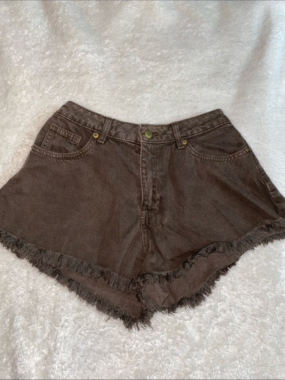 H&M Women’s Frayed Hem Jean Shorts - Dark Brown